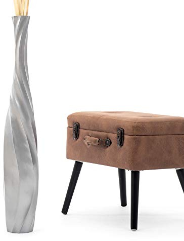 Leewadee Große Deko Bodenvase Für Dekozweige, Hohe Standvase Für Pampasgras, Design Holzvase, 90 cm, Silber