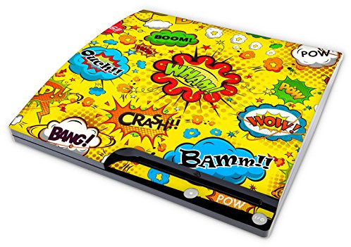 Skins4u Aufkleber Design Schutzfolie Vinyl Skin kompatibel mit Sony PS3 Playstation 3 Slim Konsole Comics Gelb