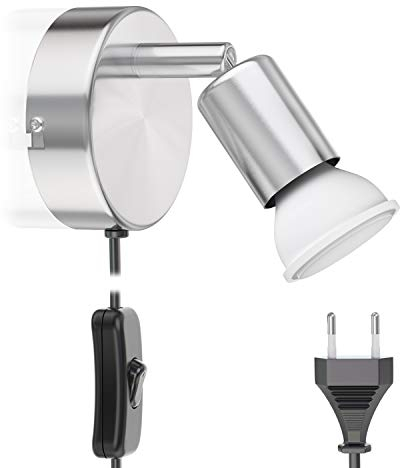 ledscom.de Leselampe LUNARA mit Schalter und Stecker chrom matt GU10 Wand-Leuchte 6,826W 630lm 100° warm-weiß