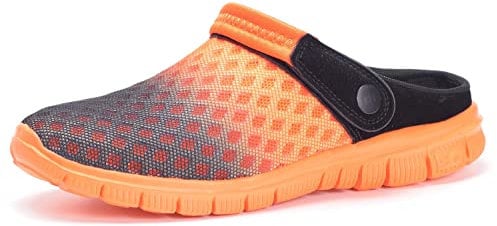Femmes Hommes Sabots Mules Respirant Chaussures de Jardin Perforés-Sabot de Plage Sport Pantoufles Piscine Sandales D'Été Chaussures,41 EU,Noir Orange