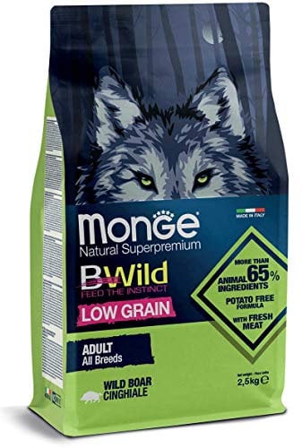 Monge BWILD Adult WILD, Hundefutter für alle Rassen (Trockenfutter für Hunde mit Wildschweinfleisch, Hunde Trockenfutter mit wenig Getreide, sehr Ballaststoff- & Vitaminreich, Inhalt: 12 kg)