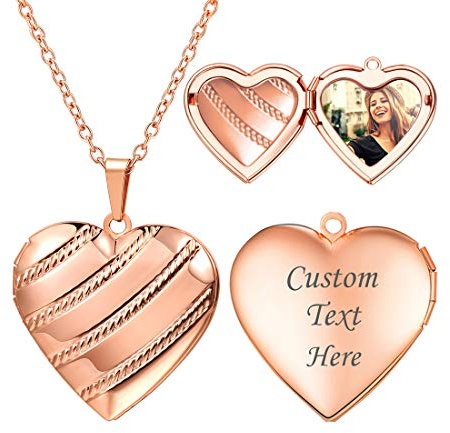 U7 Collier Or Rose Femme Inoxyable Médaillon Porte Photo Femme Chaîne Pendentif Coeur avec Collier Motif Personnslisable