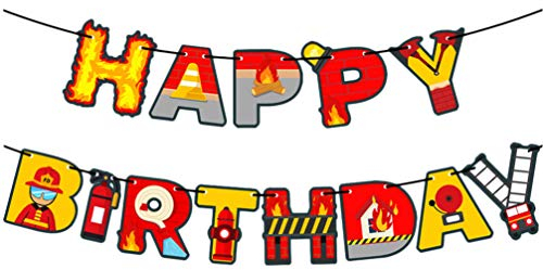 Amosfun Alles Gute zum Geburtstag Banner Feuerwehrauto Feuerwehr Feuerwehrauto Party Banner Hintergrund Dekorationen Geschenke für Kinder Feuerwehr Themen Partyzubehör