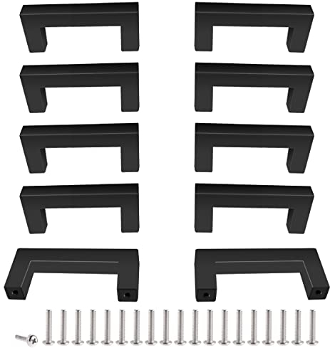 Drenky 10 Stück Schwarz Rostfreier Stahl Türknäufe, Möbelgriff mit Schraube für Schublade, Schrank, Möbel, Küche, Heimdekoration, Lochabstand 64 mm