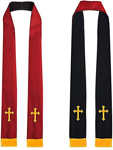 GraduatePro Klerus Stola Reversible mit Corss Figur Stickerei Quasten 229cm Unisex Chor Priester Rot Schwarz