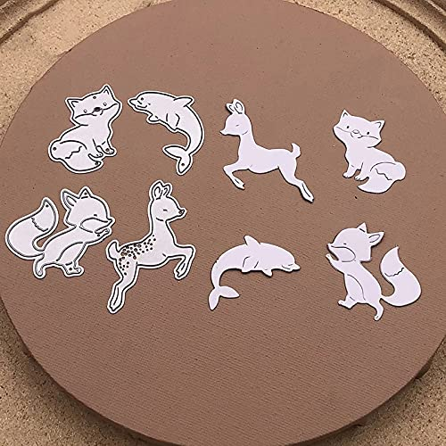 YunTrip Stanzformen für Kartenherstellung, 4 Stück, Fuchs, Hirsch, Delfin, Metall Stanzformen für DIY Scrapbooking, Album, Prägung, Foto, Basteln, Papier, Karten, dekorative Handwerk