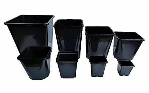 B2C Square Plant Pot .5 1 2 3 5 11 18 25Lt Strong Black Plastic Hydroponic Pots (20, 5L)