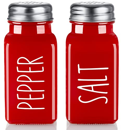 Bivvclaz Ensemble salière et poivrière rouges de 80 ml décoration de cuisine et accessoires pour Noël Thanksgiving maison restaurants mariage distributeur de sel avec couvercle en acier inoxydable