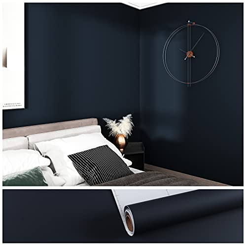 VEELIKE Thick Navy Wallpaper Vintage Blue Contact Paper Peel and Stick Sticky Back Plastic Washable Vinyl Cabinet Cover Vinyl Wrap for Kitchen Cupboard Boys Wallpaper for Bedroom Bathroom 40cm×300cm