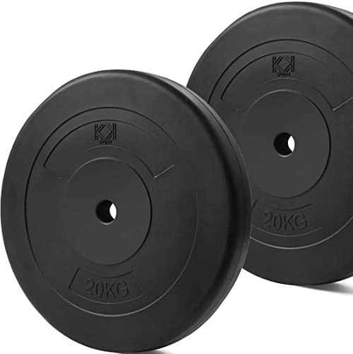 KK Vinyl Weight Plate Set. For 1 Inch Barbell Bar Dumbbells Weight Disc Pair. 2 x 2.5kg, 5kg or 20kg Barbell Weight Plates. Dumbbell Plates for Home or Gym Training or Weightlifting. (2 X 20kg)