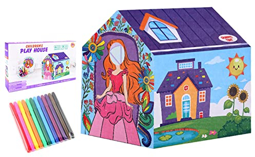 Faltbares Kinderspielzelt Waschbares DIY-Graffiti-Zelt mit Farbstiften Dinosaurier Zelt Schlossspielzeug Tragbare Castle Kinderspielhaus Tent für Drinnen & Draußen Garten Kinderzimmer Spielhaus