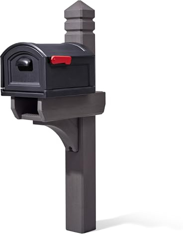 Step2 Lakewood Extra Large Mailbox & Post, Weather Resistant, Large Outdoor Mailboxes, Made of Durable Plastic, Easy to Install, Flag Included, Brown