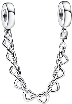 Lkwidi Charme Love Heart Safety Chain Charms-Anhänger 925 Sterling Silber Charm Bead Pendant für Europäische Armbänder und Halsketten