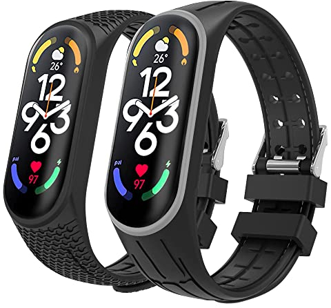 MoKo 2 Pack Bracelets Compatible avec Xiaomi Mi Band 7/Smart Band 7, Bracelet de Sport de Remplacement en Silicone Souple pour Femmes Hommes, Gris + Noir
