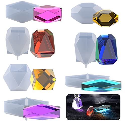 Yayatty Kristall Schmuck Gießformen 7 Stil Multifacet Kristall Resin Silikonform Epoxidharz Silikon Formen für Schmuckherstellung, Harz Gießen, Handwerk