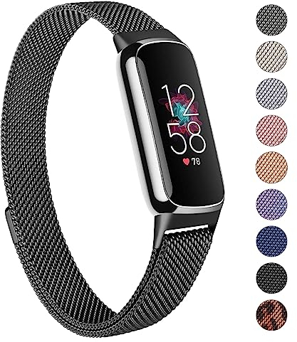 Vancle Armband kompatibel mit Fitbit Luxe Armbändern für Damen und Herren, Edelstahl-Mesh-Schlaufe, verstellbares Armband, Ersatzband (schwarz)