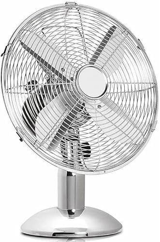 Meown 12 Inch Chrome Desk Fan – Portable Desk Fan, Quiet 3-Speed Oscillating Metal, Silent Cooling for Home, Office, Bedroom, Retro Table Air Circulator with Tilt, Powerful & Compact