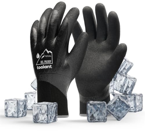 toolant Wasserdichte Arbeitshandschuhe Herren Damen, Freezer Handschuhe mit Grip, doppelt Nitril-beschichtet, ölabweisend, für Bau, Mechaniker, Bergbau, Sanitär, Schwarz, Größe XXL