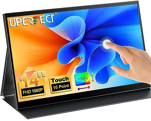 UPERFECT Portable Monitor Touchscreen, 14 Zoll Tragbarer Bildschirm für Laptop 1920×1080 FHD IPS Ultra-Dünner Zweitbildschirm für Laptop/Phone/Spielkonsole, VESA Mountable