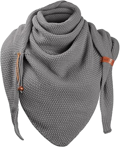 Xnova Dreiecksschal Damen Strickschal Wärmende, Dreieckstuch Schal Musselin mit Stift, Soft Knitwear Schal Halstuch Herbst Winter Trachtenmode Geschenk für Frauen 190 * 85 cm(Grau)
