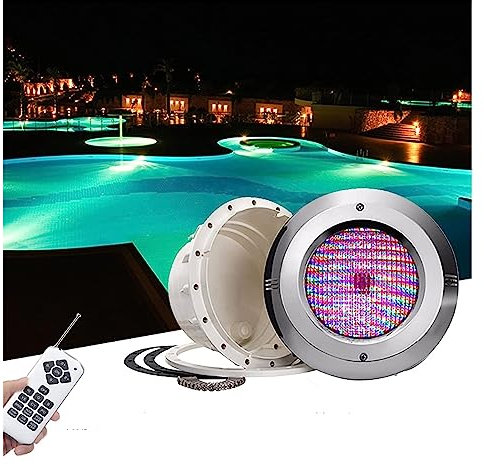 Foco Piscina Sumergible con Nicho PAR56 Material de Acero Inoxidable 12V AC IP68 Lámpara Subacuática Empotrada Para Piscina con Tipo Film Impermeable ( Color : Rgb + control remoto , Tamaño : 24W )