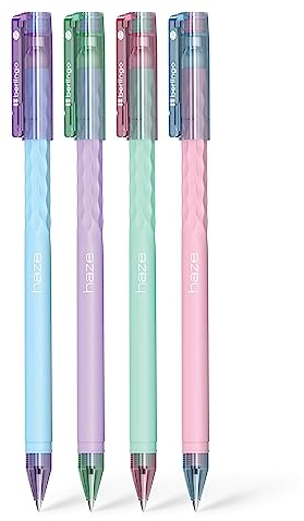Berlingo Radierbarer Tintenroller, Löschbarer, 4 Stück, mit Kappe, Blau, 0.5 mm Strichbreite, für Hobby und Spiel als auch für Schule, Universität, Zuhause und Büro, Serie Haze