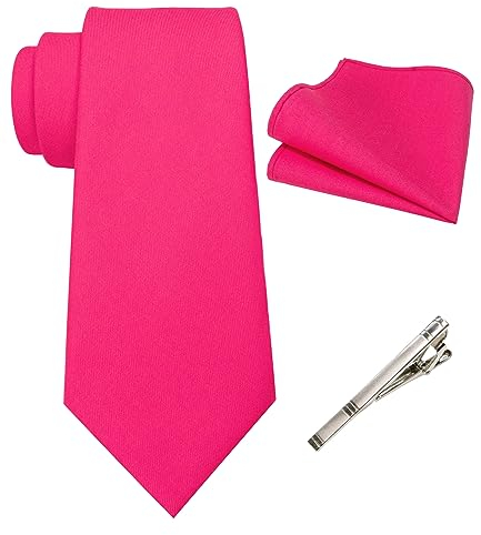 JEMYGINS Herren Retro Baumwollmischung Krawatte mit Einstecktuch und Krawattenklammer Set,Rosa