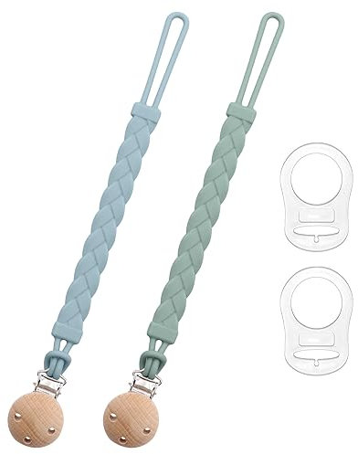 Scettar 2 Pezzi Catenella Ciuccio, Catenella Portaciuccio in Silicone con 2 Adattatore per Clip Supporto Por ta Ciuccio per Bambine e Bambini
