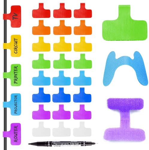 OioTuyi 24 Pcs Cable Labels Tags - Write On Wire Labels for Cord Management and Identification, Durable Cable Tags (Multi-Color)