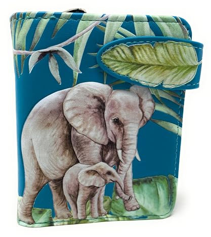 Shag Wear Elephant Jungle Geldbörse für Damen und Teenager-Mädchen, veganes Kunstleder, 11,4 cm, Blaugrün, Blaugrün/Ein Hauch von Paradies (Trace of Paradise), Small, Modern