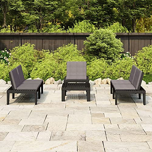 Rantry Casa Set Gartensofas mit Kissen 4 Stück aus grauem Kunststoff, Schlafsofa, Wohnzimmersofa, modernes Sofa, Outdoor-Sofa für den Garten, Outdoor-Möbel