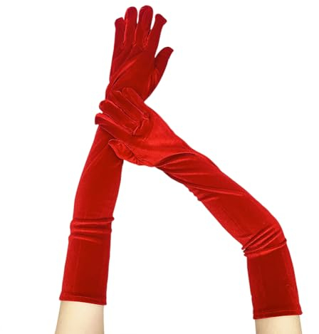 FSSTUD 65 cm lange Samt-Handschuhe für Damen, Ellenbogenlänge, Abend-, Party-Handschuhe, Kostüm, Opernhandschuhe, Faschingshandschuhe, rot, 65 cm long