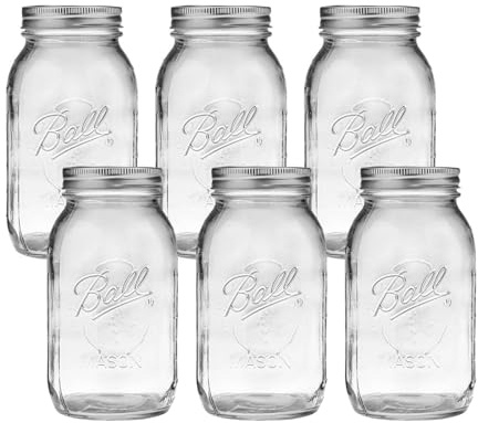 Ball Regular Mouth Glass Mason Jars with Lids and Bands, Used for Canning (Quart, 32 Ounce (Pack of 6))
