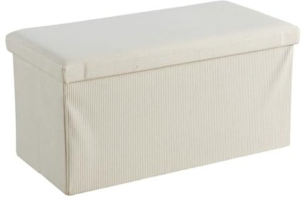 Home Source Large Folding Ottoman Corduroy Fabric Storage Chest, Cream, 76cm Rectangle