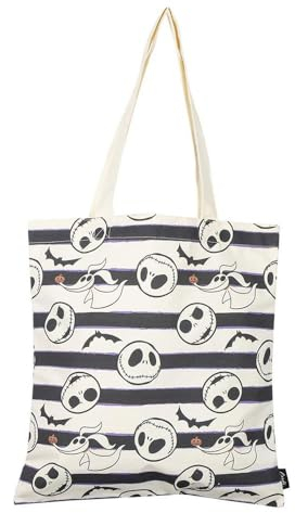 CERDÁ LIFE'S LITTLE MOMENTS Bolsa Shopping de Pesadilla Antes de Navidad - Negro - 36x39x0.4cm - 2 Asas - Fabricada con Poliéster y Algodón - Estampado Jack Skellington y Zero - Producto Original