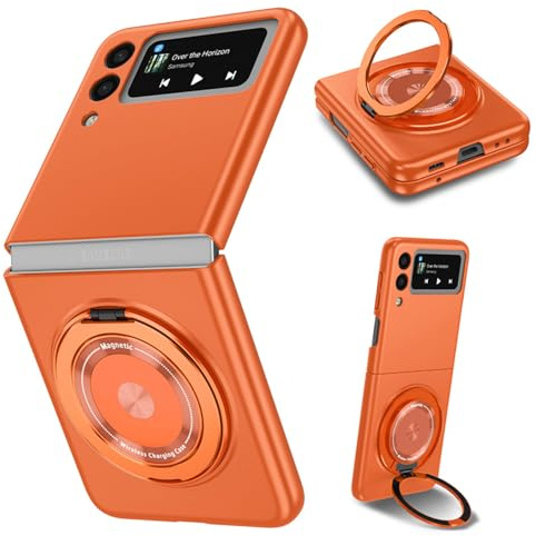 ZHOZEXIN Kompatibel mit Samsung Galaxy Z Flip 3 Hülle, magnetischer Scharnierschutz Stoßfeste Hardcover mit Glaskameraschutz für Z Flip 3 5G (Orange)