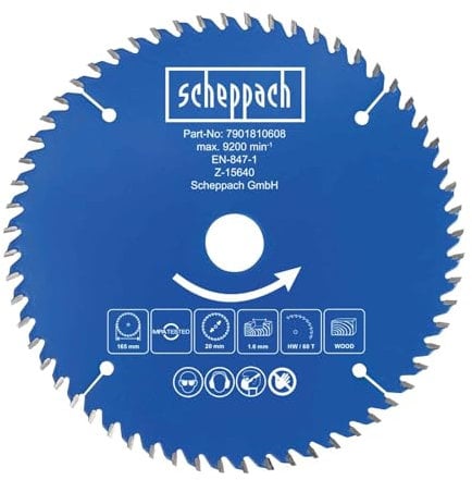 Scheppach Kreissägeblatt Ø 165 x 20 x 1 x 1,6 mm | Z 60 | Handkreissägeblatt | für Scheppach Akku-Handkreissägen C-HCS165-X + BC-HCS165-X