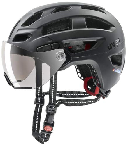 uvex Finale Visor - sicherer City-Helm für Damen und Herren - Filterkategorie 1 - inkl. LED-Licht - Black matt - 52-57 cm
