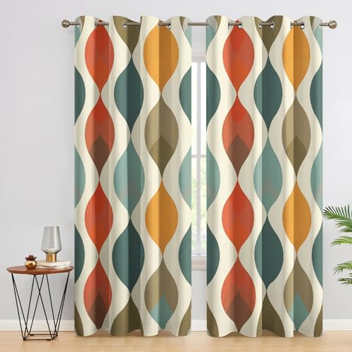 SZLYZM Vorhänge Geometrisch, Verdunkelungsvorhang 2er Set - Vorhang Blickdicht Modern Bunt Muster, Thermovorhang für Deko Wohnzimmer Schlafzimmer, Gardinen mit Ösen 220x140 cm (HxB)