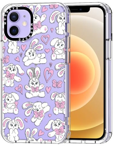 MOSNOVO Case for iPhone 12 & iPhone 12 Pro, [Buffertech 6.6ft Military-Grade Drop Protection] [Anti Peel Off Tech] Clear TPU Bumper Phone Case Cover Design - Bunnies