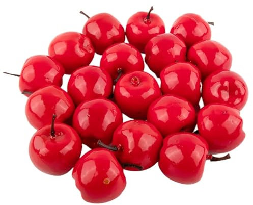 Künstliche Äpfel, 20 Stück, 3,1 x 3,6 cm, Simulation realistischer Weihnachts-Mini-Äpfel, lichtecht, dekorative künstliche Äpfel für Weihnachtsfeiern, Fotografie, Mini-Äpfel, künstliche Früchte, künst