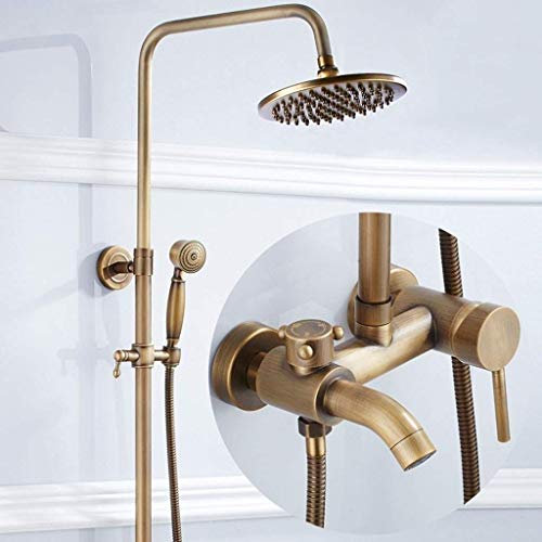 GKPSSURV Juego de Ducha de Bronce Retro, Grifo de Ducha con Columna de Ducha Ajustable de 82 a 112 cm, Ducha con Manguera (150 cm), Juego de Ducha Tipo Lluvia