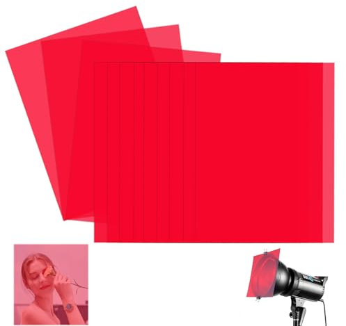 12 Stück Folie Hitzebeständig für Lampen, Lampenfolie A4 Rote Folie Transparent Adsorption mit Elektrostatischer Farbfolien Gel Farbfilter für Foto Studio Strobe LED DJ Licht, 29,7x21cm