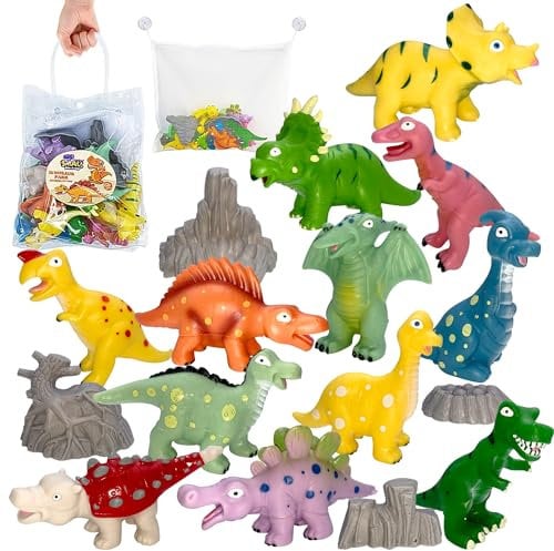 No Hole Bath Toys for Babies | Dinosaur Water Table Set | Mold-Free Shower & Pool Toys | Toddler Bath Organizer | Bathtime Toys for Ages 3-8 | Boys Girls Gift