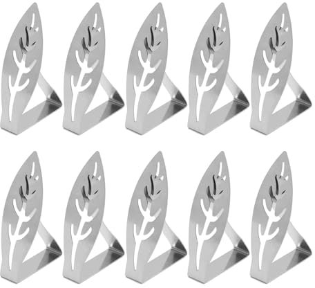 Lelezia 10 Pcs Table Cloth Clips for Outside Table,Stainless Steel Tablecloth Clip Table Cloth Holders Clips Reusable Outdoor Tablecloth Clamps for Garden Restaurant Party Wedding Dining,Leaf Shape