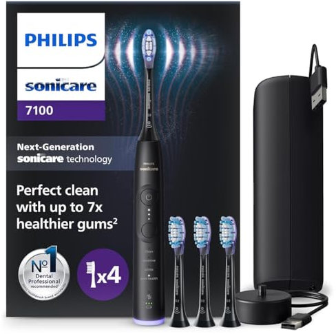 Philips Sonicare 7100 Electric Toothbrush, Sonic Toothbrush with App, 4 Brushing Modes and 3 Intensity Levels, Pressure Alert, EasyStart, SmarTimer, Navy Blue, Model HX7421/08 [New Technology]