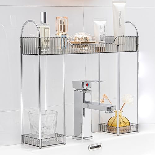 KMDZDZGS Étagère de lavabo, étagère de salle de bain, élégante au design luxueux, étagère de salle de bain pratique pour au-dessus du lavabo ou sur le plan de lavabo, simple et généreuse (argenté)