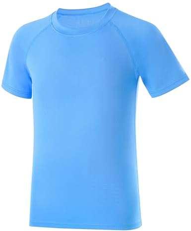 DRONIRING Boys Rash Guard Swim Shirt, UPF 50+ Sun Protection Short Sleeve Rashguard, Kids Quick Dry Beach Surfing Water Shirt