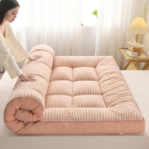 Danchen Japanische faltbare Futon-Matratze, tragbare aufrollbare Isomatte, extra weiche, dicke Tatami-Bodenmatratze für Gäste, Camping, Liegen (90 x 200 cm, Rosa)