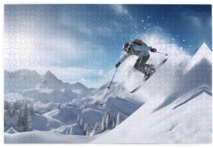Holzpuzzle 1000 Teile WZYWHJ Winter Skifahren Muster für Erwachsene und Kinder, perfekt für Familienspaß, Stressabbau